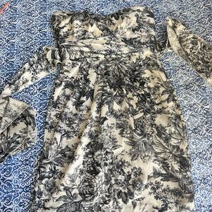 Black and Cream Strapless Sundress with Bishop Sleeves